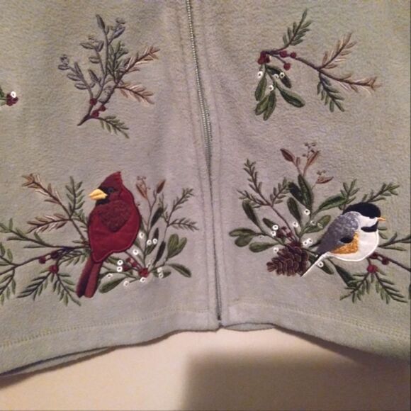 Croft & Barrow fleece zip up Small Petite bird cardinal sparrow snow - Picture 2 of 4